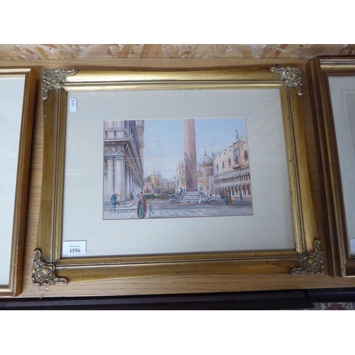 1556 - Framed Watercolour, St Marks Basilica, indistinct signature, approx 26 x 18cm.