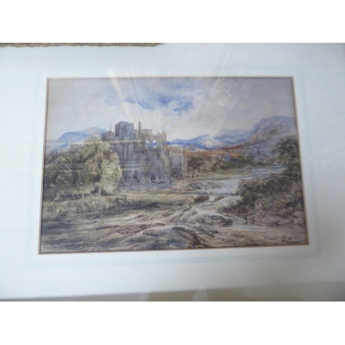 1557 - Framed Watercolour - Abbey Ruins in Landscape, signed J.C 1861, approx 33 x 22cm.