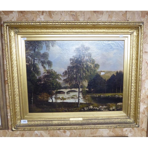 2006 - Framed Oil Painting - River Landscape with Bridge in Middle Distance, by J. Lister, approx 60 x 46cm... 