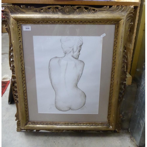 2018 - Framed Female Nude Sketch, approx 33 x 44cm.
