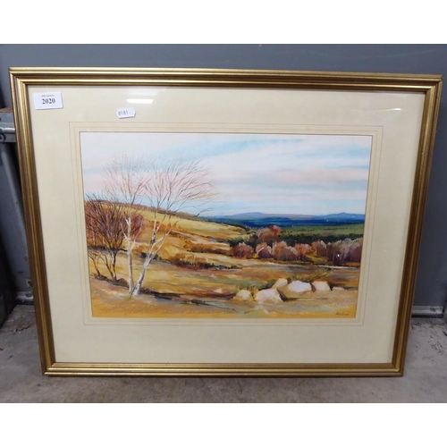 2020 - Framed Watercolour - Valley of Dee by Eric Auld, approx 41 x  28cm.