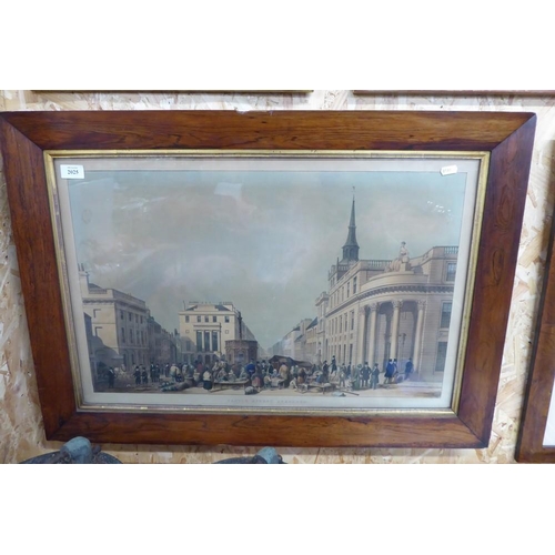 2025 - Antique Coloured Engraving Castle Street Aberdeen in Rosewood Frame, approx 63 x 40cm.