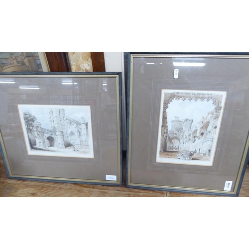 2044 - Two Framed Sepia Sketches of Linlithgow Palace by Robert William Billings.