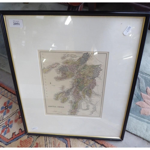 2051 - Antique Framed Map of Argyllshire, approx 20 x 26cm.