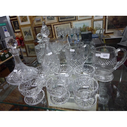 2077 - Collection of Crystal Decanters, Jugs and Sundae Dishes