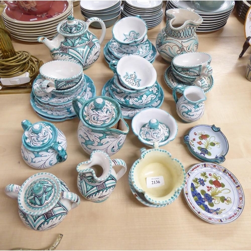 2136 - Painted Continental Pottery Part Tea Set, Ashtrays etc.