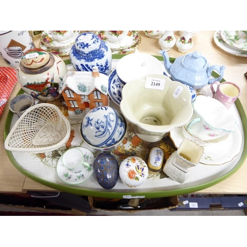 2149 - Tray - Ginger Jars, Miniature Teapot, Cabinet Cups & Saucers etc.