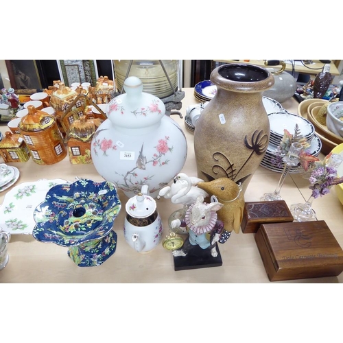 2153 - Large Pottery Vase, Glass Table Lamp, Deco Flower Vase, March Hare Figure etc.
