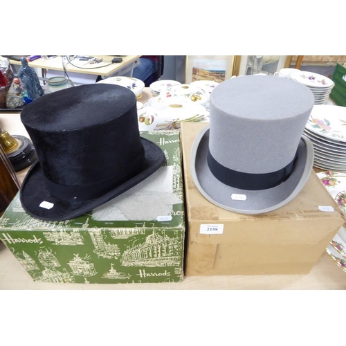 2158 - Black Silk Gents Top Hat (Small Size) & Grey Felt Top Hat, Gloves & Braces (also small).