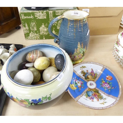 2159 - Dresden Plate, Royal Winton Deco Jug, Vase Containing Collectors Eggs.