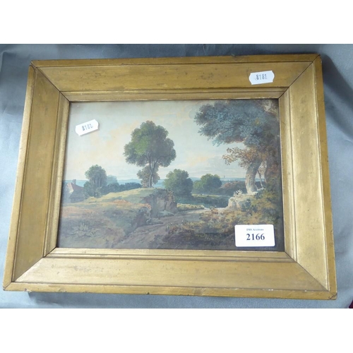 2166 - Small Framed Antique Watercolour - Country Landscape, approx 22 x 16cm.