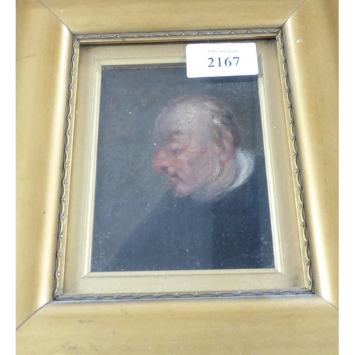 2167 - Small Antique Oil Portrait - Study of a Clergyman, approx 11 x 9cm.