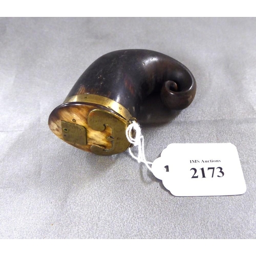 2173 - Antique Horn Snuff Mull with Brass Mounts.