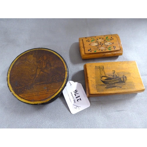 2176 - Three Antique Snuff Boxes (two wood & one papier mache).