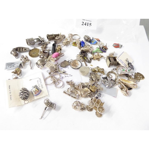 2415 - Large Collection of Silver Charms - 150g total weight.