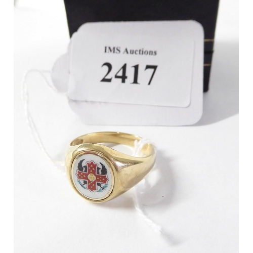 2417 - 9ct Gold Signet Ring, size UK V, approx 9.9g in total.