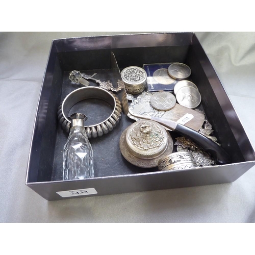 2433 - Silver Mounted Scent Bottle, Dutch Silver Server, Box etc.