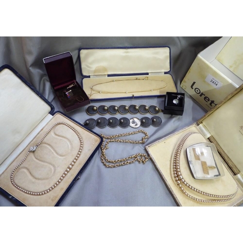 2434 - Box - Faux Pearls, Cufflinks, Necklaces etc.