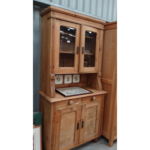 3006 - Pine Kitchen Dresser with 2 Glazed Doors above 2 Drawers & 2 Cupboard Doors