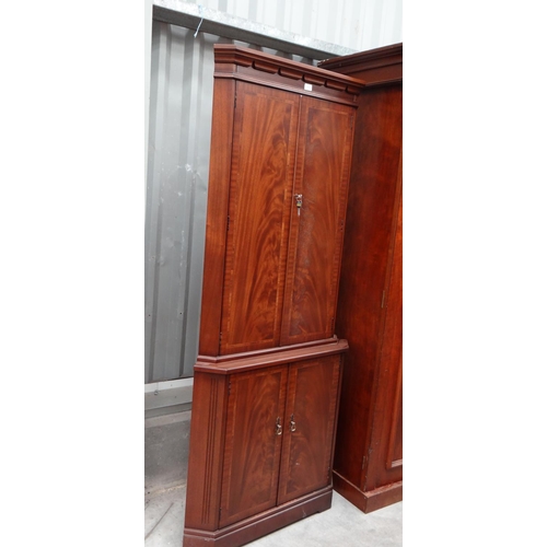 3013 - Flame Mahogany Double Door Corner Cabinet on Double Door Base