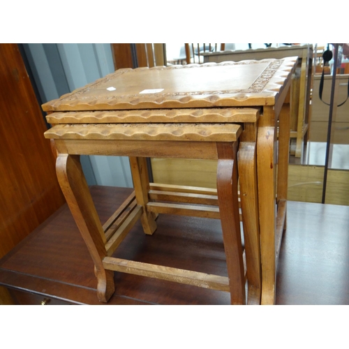 3018 - Carved Hardwood Nest of 3 Tables