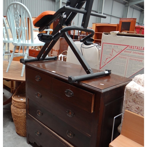 3088 - Edwardian Pine Two over Three Drawer Chest, Exercise Machine and a Segrasss Linen Box