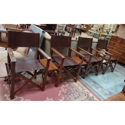 3098 - Set of 4 Pine & Leather Orvis Folding Directors Chairs