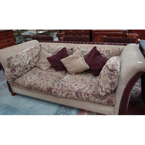 3100 - Fabric and Leather Upholstered Sofa (as found)
