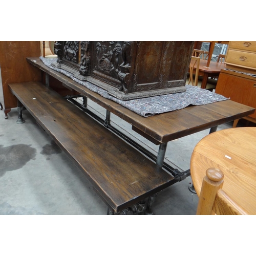 3144 - Industrial Style Oak Scaffolding Dining Table & Bench Set