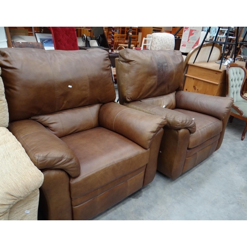 3149 - Pair of Brown Leather Recliner Armchairs