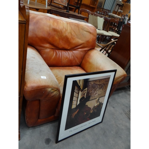 3154 - Brown Leather Armchair & Print The Friick Collection