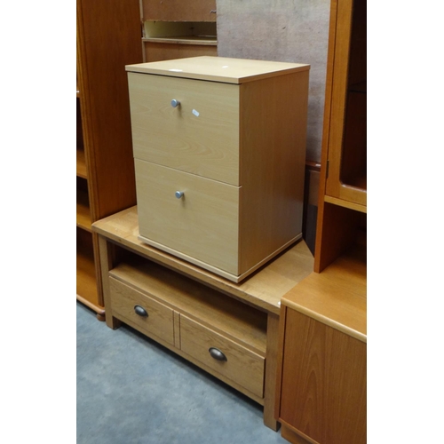 3158 - Oak TV Cabinet & Beech Filing Cabinet