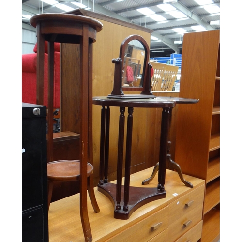 3166 - Mahogany Plant Stand, Wine Table, Occasional Table & Bathroom Mirror