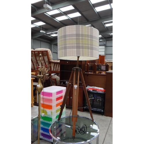 3179 - Tripod Standard Lamp with Adjustable Height & Tartan Lamp Shade