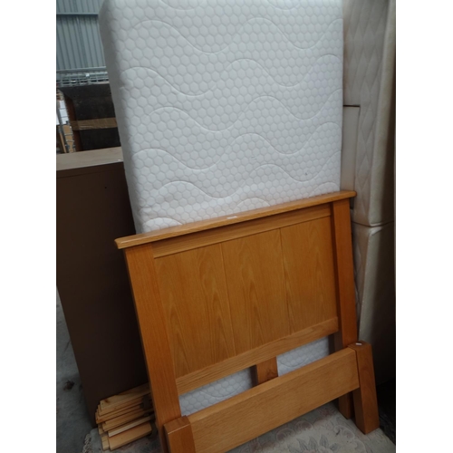 3460 - Oak Single Bed Frame and Mattress