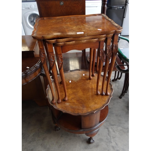 3518 - Walnut Nest of Three Tables and Walnut Revolving Bookcase