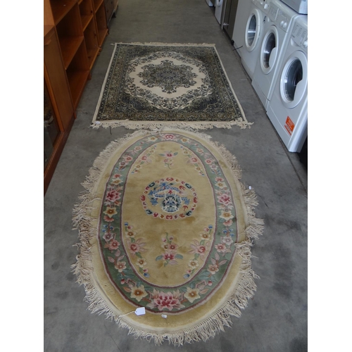 3530 - Chinese Oval Rug and a Fringed and Bordered Geometric Rug 200cm x 140cm approx