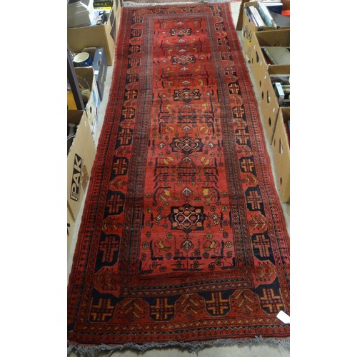 2453 - Eastern Red Ground Wool Runner, approx 280 x 92cm.