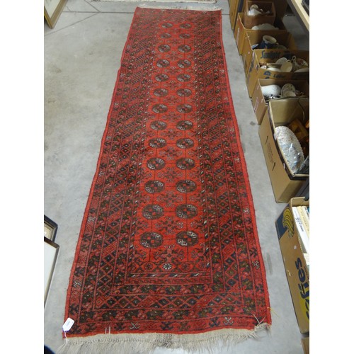 2458 - Eastern Wool Runner, Red Ground, approx 273 x 88cm.