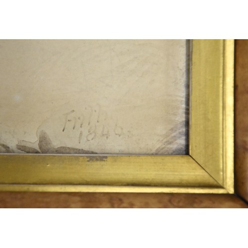 1413 - Antique Birdseye Maple Framed Silhouette dated 1846, approx 18 x 26cm.