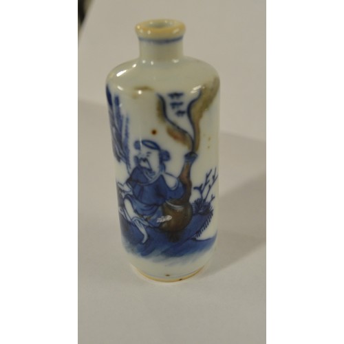 1481 - Chinese Underglazed Blue Porcelain Snuff Bottle, approx 9cm tall.