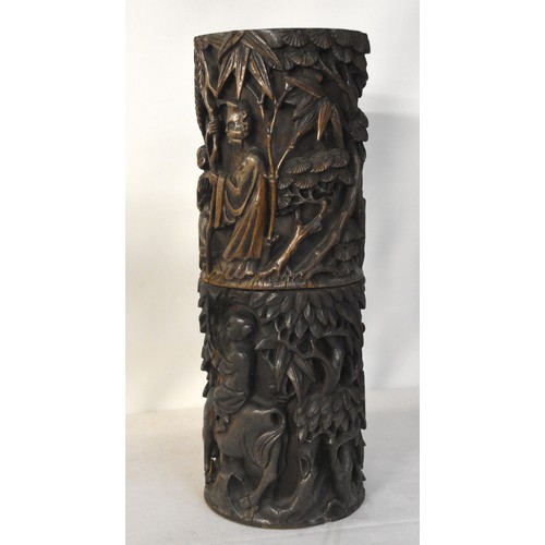 1160 - Large Chinese Carved Bamboo Cylindrical Vase, approx 40cm tall.