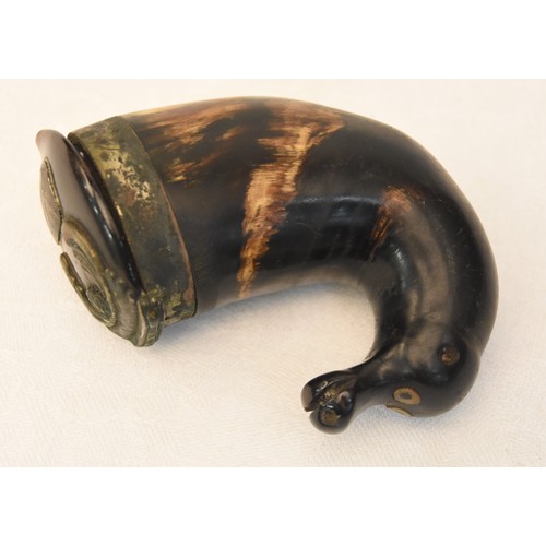 2170 - Antique Horn Snuff Mull with Animal Head Carving.