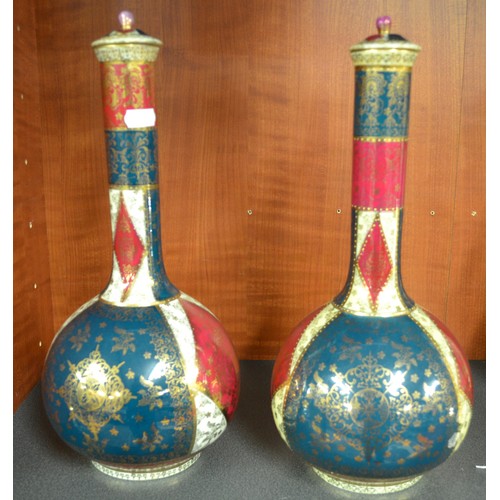 1495 - Pair of Early 20th Century Bottle Shaped Vases, Panels of Figures signed Kaufman, approx 35cm tall.