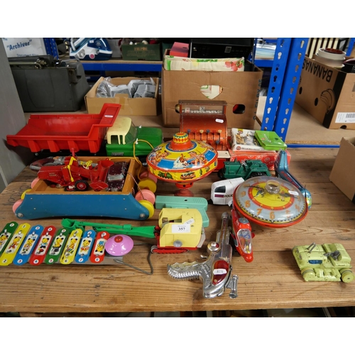 357 - Collection of Various Collectable Toys - Meccano, Spinning Tops, Toy Instruments, Dumper Truck etc