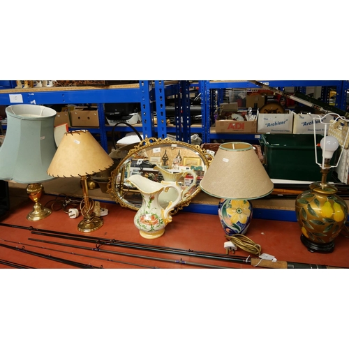 360 - 4 Table Lamps, Gilt Framed Mirror and Jug