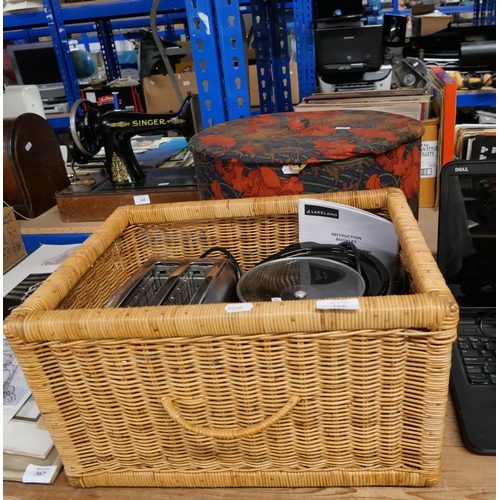 366 - Wicker Basket, Storage Box, Toaster, Slow Cooker and Assorted Sewing Items