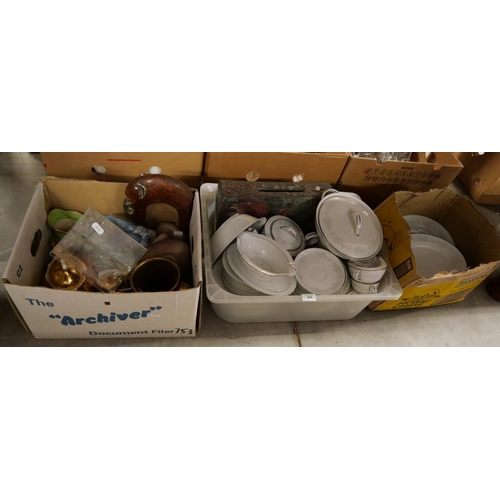 404 - 3 Boxes - Tureen, Plates, Bowls, Ornaments, Teapot etc