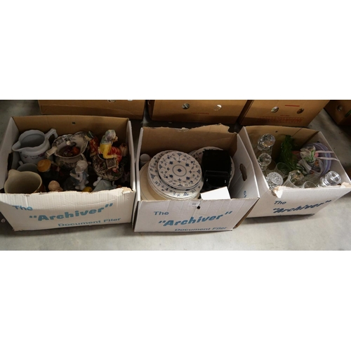 405 - 3 Boxes - Glasses, Table Ware, Ornaments, Jugs etc