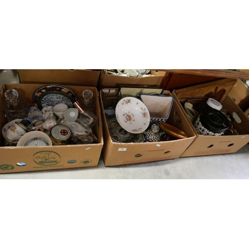 406 - 3 Boxes - Glass, Plates, Ornaments, Jugs, Wooden Bowl etc